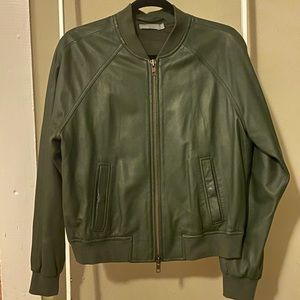 New Vince Green Lamb Leather Bomber Jacket Size M